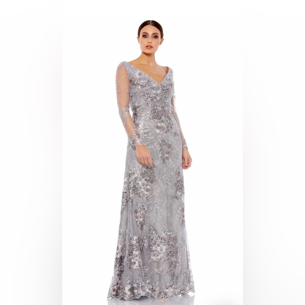 Mac Duggal Style 67539 , long sleeve with zipper cuff Platinum Sz 16